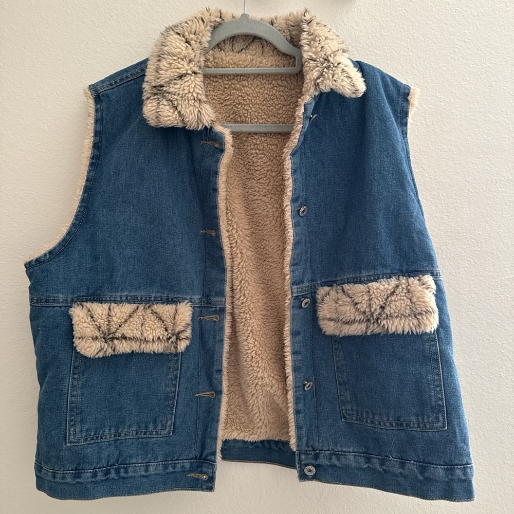 Denim Vest with Faux Fur Lining